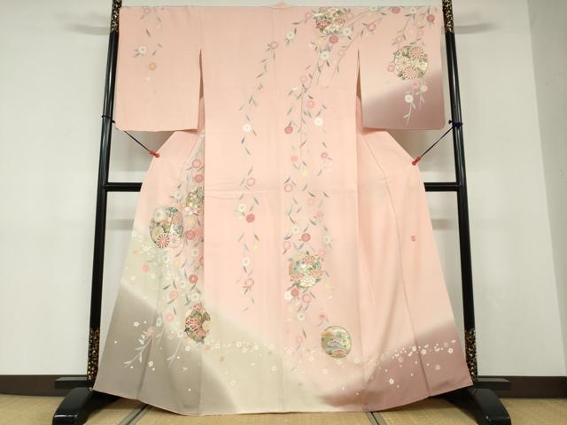 平和屋着物●訪問着　作家物　草花丸文　暈し染め　金彩　正絹　逸品　DABD9169ud