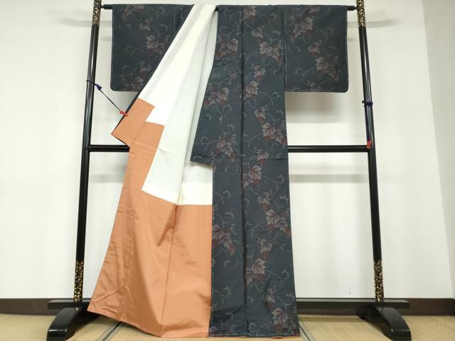 平和屋着物●本場大島紬　葡萄蔦の葉文　証紙付き　正絹　逸品　未使用　DABD9173ud