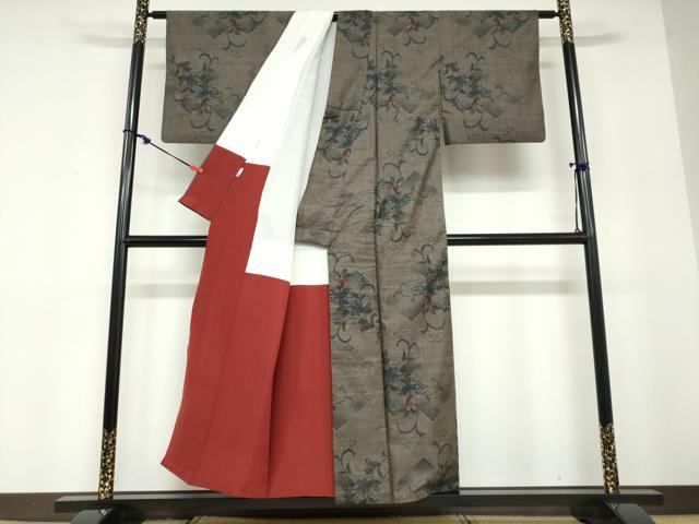 平和屋着物●本場大島紬　9マルキ　花唐草文　正絹　逸品　DABD9176ud