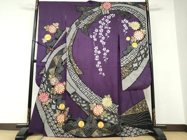 平和屋着物○豪華振袖 駒刺繍 絞り 熨斗吉祥草花文 金彩 正絹 逸品