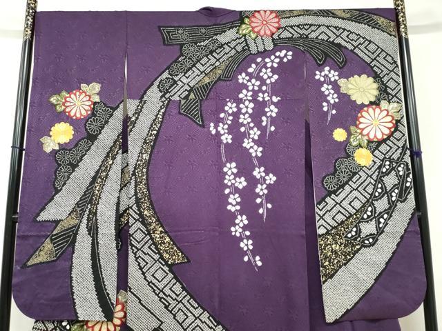 平和屋着物●豪華振袖　駒刺繍　絞り　熨斗吉祥草花文　金彩　正絹　逸品　DABD9177ud