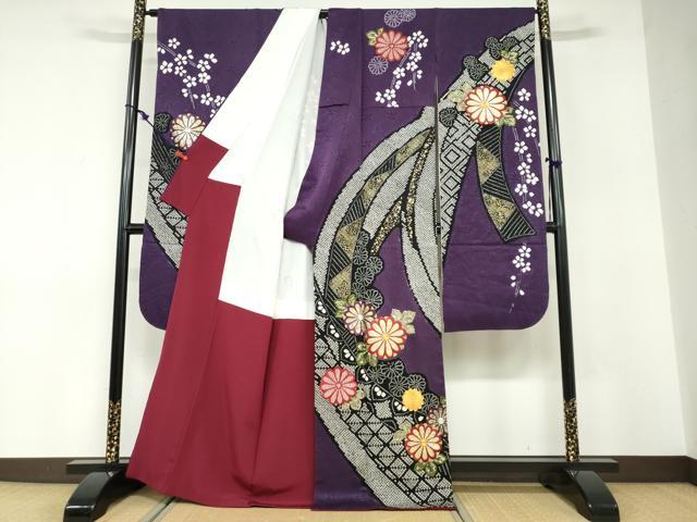 平和屋着物○豪華振袖 駒刺繍 絞り 熨斗吉祥草花文 金彩 正絹 逸品