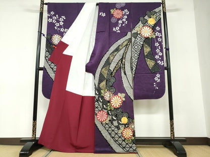 平和屋着物●豪華振袖　駒刺繍　絞り　熨斗吉祥草花文　金彩　正絹　逸品　DABD9177ud