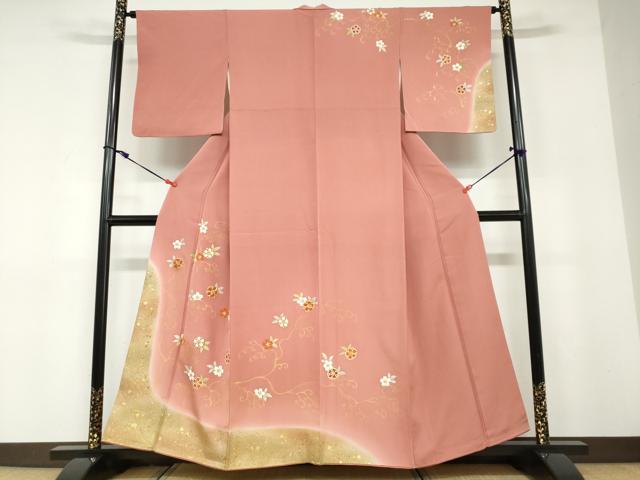 平和屋着物●訪問着　駒刺繍　花唐草文　金彩　正絹　逸品　DABD9180ud