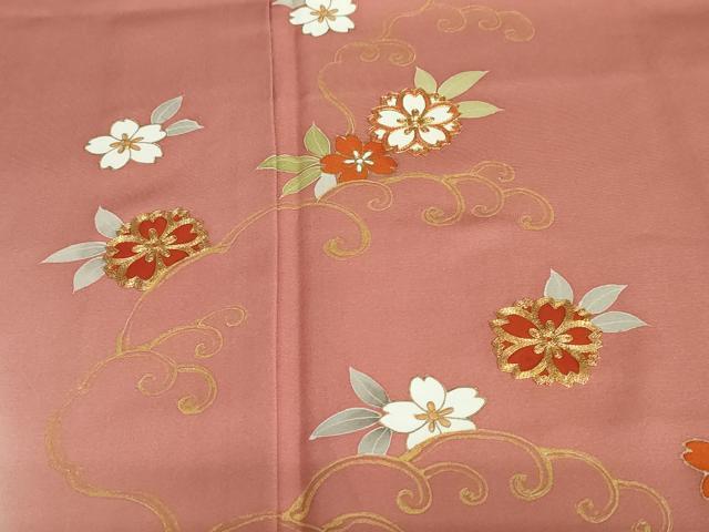 平和屋着物●訪問着　駒刺繍　花唐草文　金彩　正絹　逸品　DABD9180ud