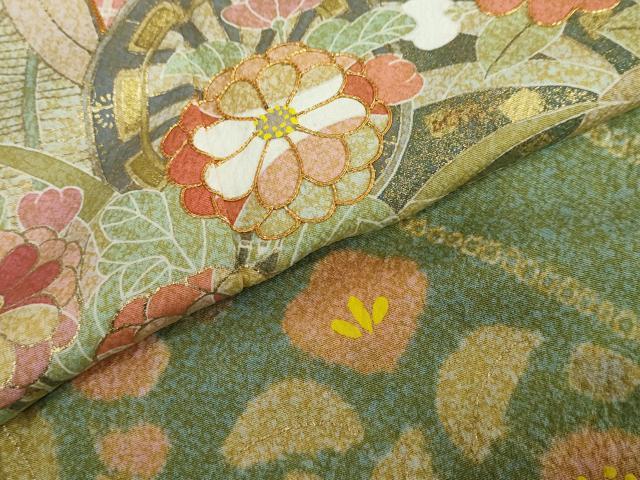 平和屋着物●京友禅の第一人者　松井青々　訪問着　駒刺繍　鴛鴦御所車草花文　金彩　正絹　逸品　DABD9183ud