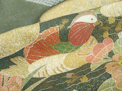 平和屋着物●京友禅の第一人者　松井青々　訪問着　駒刺繍　鴛鴦御所車草花文　金彩　正絹　逸品　DABD9183ud
