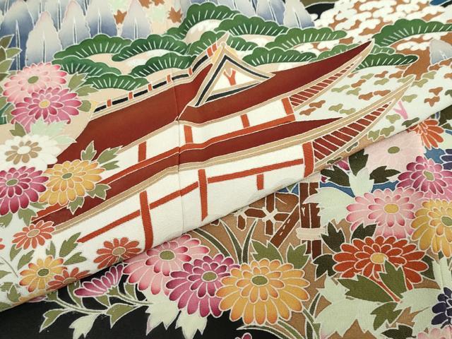 平和屋着物●豪華黒留袖　友禅　作家物　流水風景草花文　正絹　逸品　DABD9184ud