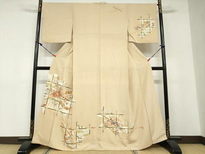 平和屋着物●訪問着　駒刺繍　楽器草花文　正絹　逸品　DABD9185ud