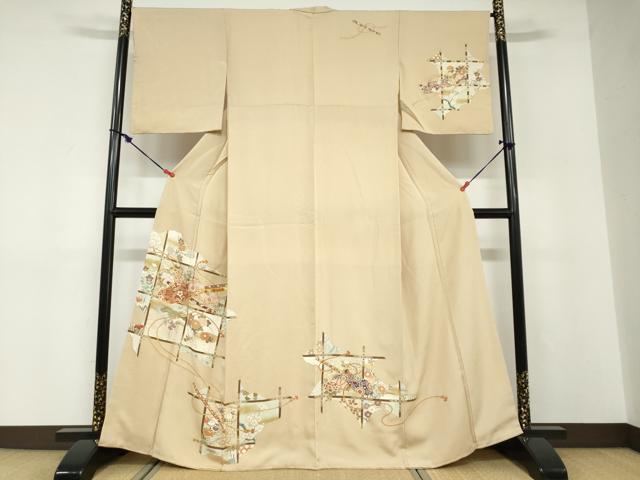 平和屋着物●訪問着　駒刺繍　楽器草花文　正絹　逸品　DABD9185ud