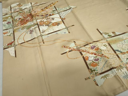 平和屋着物●訪問着　駒刺繍　楽器草花文　正絹　逸品　DABD9185ud