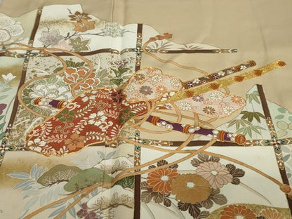 平和屋着物●訪問着　駒刺繍　楽器草花文　正絹　逸品　DABD9185ud