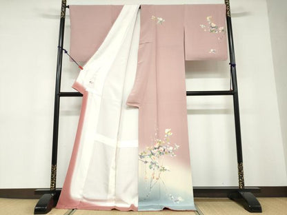 平和屋着物●十日町友禅　女流作家　遠田藤舟　訪問着　草花文　暈し染め　健勝苑扱い　ロング丈　正絹　逸品　DABD9191ud