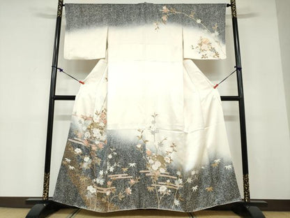 平和屋着物●訪問着　雪輪草花文　暈し染め　たたき染め　金彩　正絹　逸品　DABD9192ud