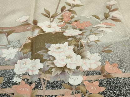 平和屋着物●訪問着　雪輪草花文　暈し染め　たたき染め　金彩　正絹　逸品　DABD9192ud