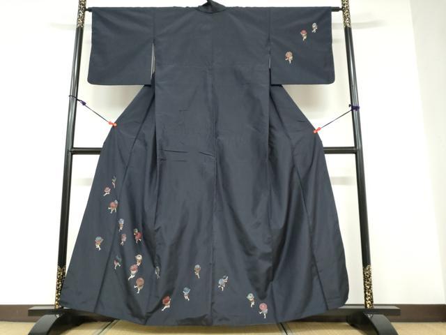 平和屋着物●本場縞大島紬　訪問着　総刺繍　人物文　金糸　正絹　逸品　DABD9194ud