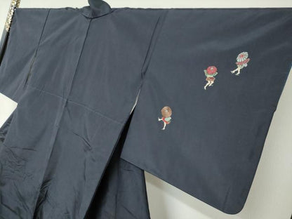 平和屋着物●本場縞大島紬　訪問着　総刺繍　人物文　金糸　正絹　逸品　DABD9194ud