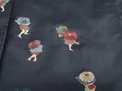 平和屋着物●本場縞大島紬　訪問着　総刺繍　人物文　金糸　正絹　逸品　DABD9194ud