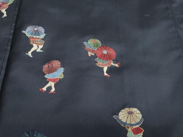 平和屋着物●本場縞大島紬　訪問着　総刺繍　人物文　金糸　正絹　逸品　DABD9194ud