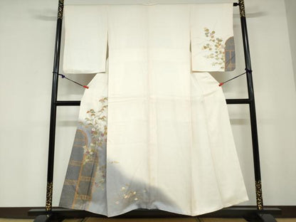平和屋着物●訪問着　刺繍　流水草花文　暈し染め　金彩　正絹　逸品　DABD9197ud