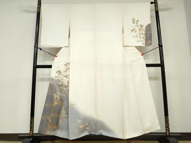 平和屋着物●訪問着　刺繍　流水草花文　暈し染め　金彩　正絹　逸品　DABD9197ud