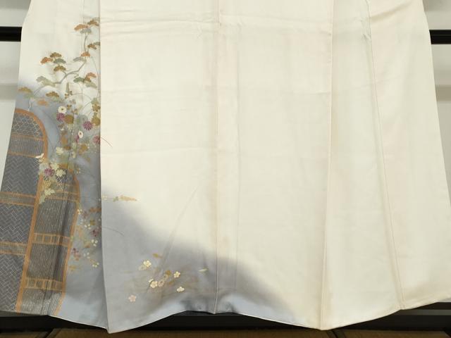 平和屋着物●訪問着　刺繍　流水草花文　暈し染め　金彩　正絹　逸品　DABD9197ud
