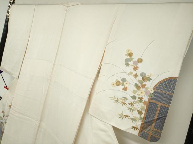 平和屋着物●訪問着　刺繍　流水草花文　暈し染め　金彩　正絹　逸品　DABD9197ud
