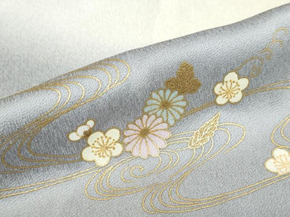 平和屋着物●訪問着　刺繍　流水草花文　暈し染め　金彩　正絹　逸品　DABD9197ud
