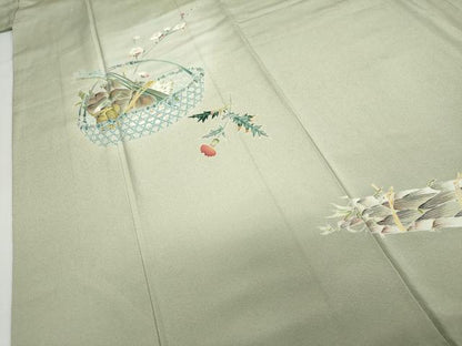 平和屋着物●訪問着　友禅　作家物　たけのこ　筍　暈し染め　正絹　逸品　DABD9202ud