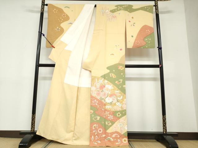 平和屋着物●訪問着　絞り　花蝶文　金彩　正絹　逸品　DABD9203ud