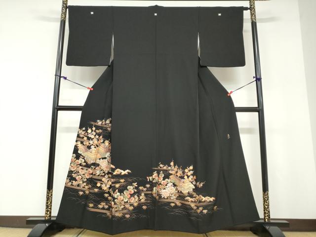 平和屋着物●金彩友禅　卓越技能者・名工・和田光正　黒留袖　風景草花文　金彩　正絹　逸品　DABD9204ud