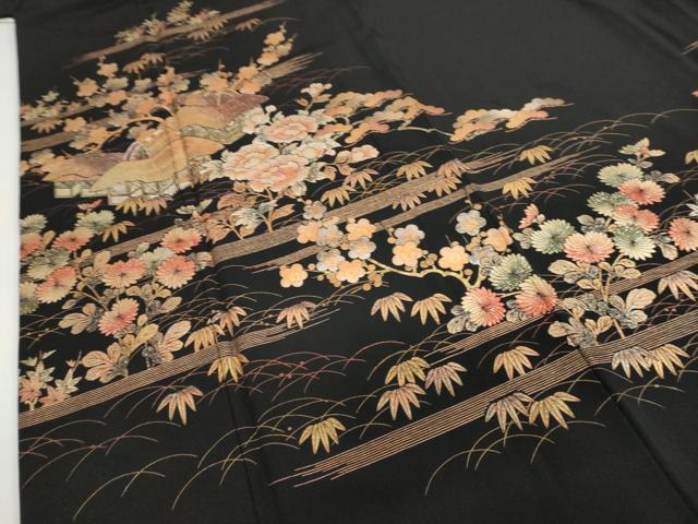 平和屋着物●金彩友禅　卓越技能者・名工・和田光正　黒留袖　風景草花文　金彩　正絹　逸品　DABD9204ud