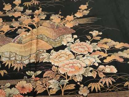 平和屋着物●金彩友禅　卓越技能者・名工・和田光正　黒留袖　風景草花文　金彩　正絹　逸品　DABD9204ud