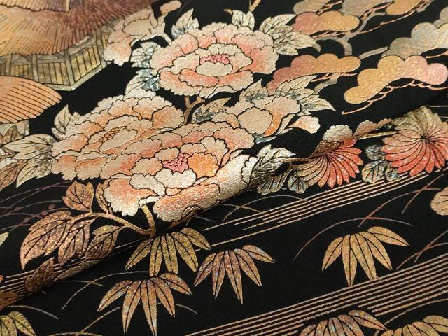 平和屋着物●金彩友禅　卓越技能者・名工・和田光正　黒留袖　風景草花文　金彩　正絹　逸品　DABD9204ud