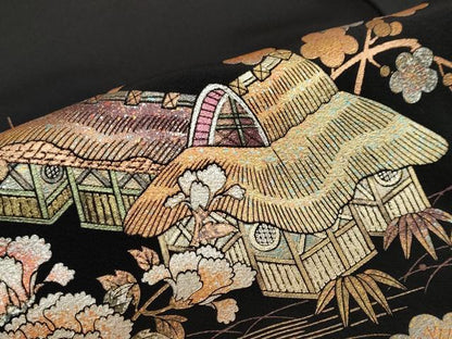 平和屋着物●金彩友禅　卓越技能者・名工・和田光正　黒留袖　風景草花文　金彩　正絹　逸品　DABD9204ud