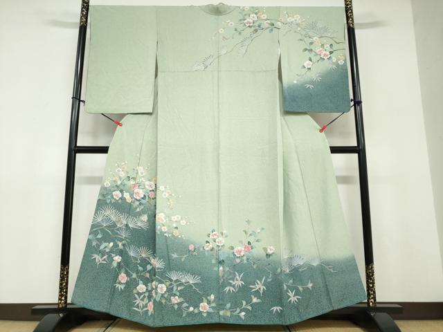 平和屋着物●訪問着　友禅　草花文　暈し染め　正絹　逸品　DABD9208ud