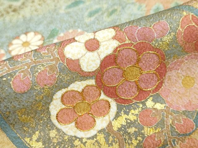 平和屋着物●訪問着　作家物　駒刺繍　流水草花丸文　金彩　正絹　逸品　未使用　DABD9214ud