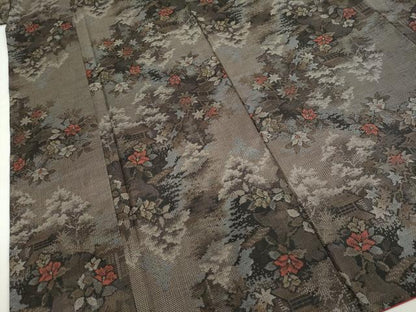 平和屋着物●本場大島紬　9マルキ　風景草花文　正絹　逸品　DABD9217ud
