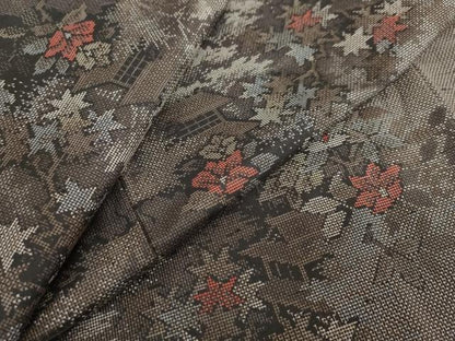 平和屋着物●本場大島紬　9マルキ　風景草花文　正絹　逸品　DABD9217ud