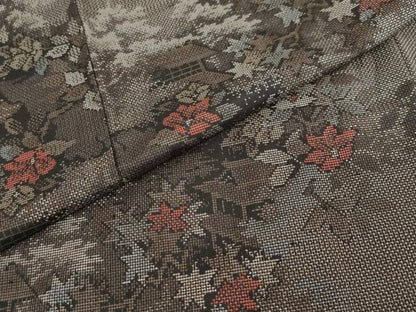 平和屋着物●本場大島紬　9マルキ　風景草花文　正絹　逸品　DABD9217ud