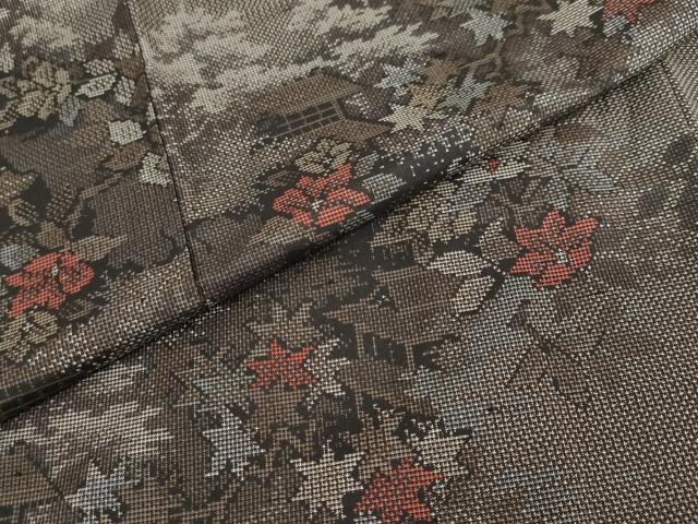 平和屋着物●本場大島紬　9マルキ　風景草花文　正絹　逸品　DABD9217ud