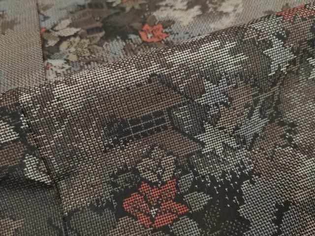 平和屋着物●本場大島紬　9マルキ　風景草花文　正絹　逸品　DABD9217ud