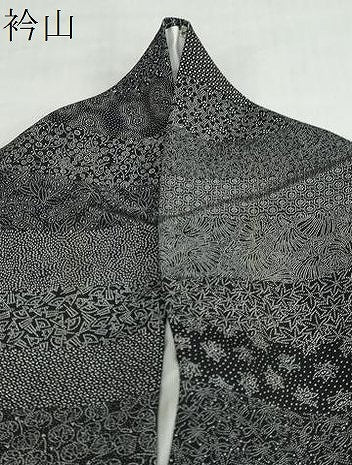 平和屋着物●鈴木秋治　江戸小紋　百柄　横段吉祥草花文　黒地　正絹　逸品　DABD9223ud