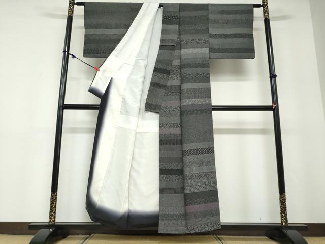 平和屋着物●鈴木秋治　江戸小紋　百柄　横段吉祥草花文　黒地　正絹　逸品　DABD9223ud