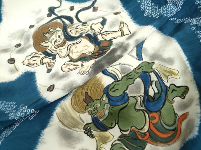 平和屋着物●男性　長襦袢　袷　絞り　風神雷神　金彩　正絹　逸品　DABD9224ud