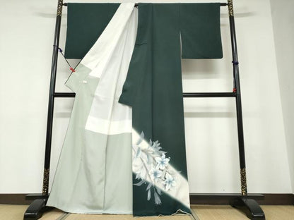 平和屋着物●夢琳派の世界　灘景翔　色留訪問着　草花文　水滴　暈し染め　正絹　逸品　DABD9227ud