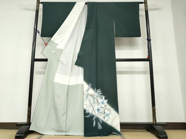 平和屋着物●夢琳派の世界　灘景翔　色留訪問着　草花文　水滴　暈し染め　正絹　逸品　DABD9227ud