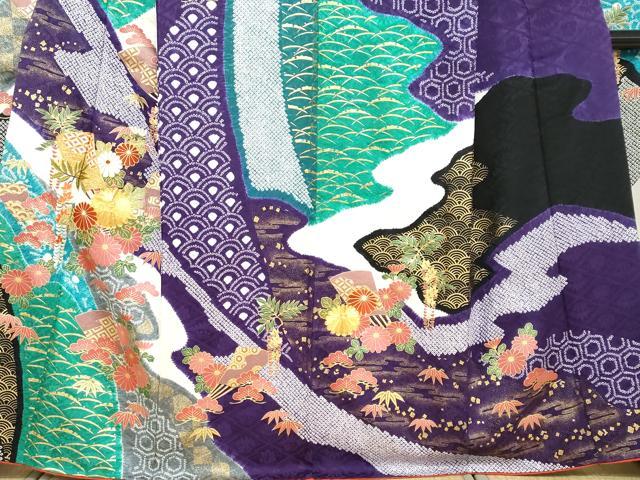 平和屋着物●豪華振袖　駒刺繍　絞り　扇面吉祥草花文　金彩　正絹　逸品　DABD9228ud