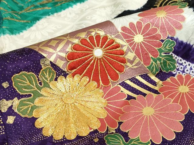 平和屋着物●豪華振袖　駒刺繍　絞り　扇面吉祥草花文　金彩　正絹　逸品　DABD9228ud