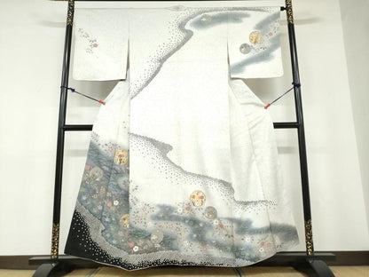 平和屋着物●訪問着　鹿の子雪輪草花文　金彩　正絹　逸品　DABD9229ud